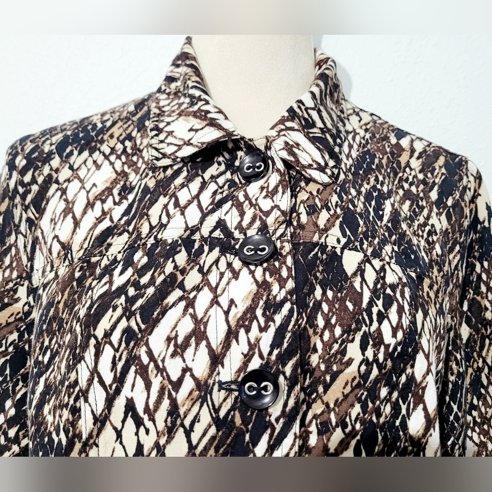 East 5th Petite Women’s Button Front Blouse P Large Linen Blend Brown Neutral - Picture 3 of 11